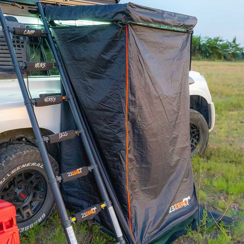 23Zero Kestrel Vehicle Shower Tent Installed view
