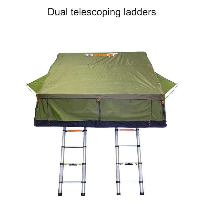 23Zero Walkabout 87 2.0 Roof Top Tent telescoping ladders front view