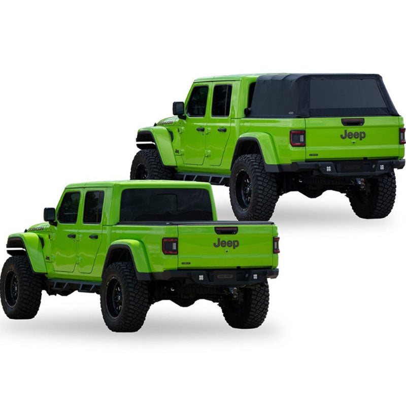 Fas-Top Traveler Truck Tonneau & Topper For Jeep OPEN AND CLOSED VIEW