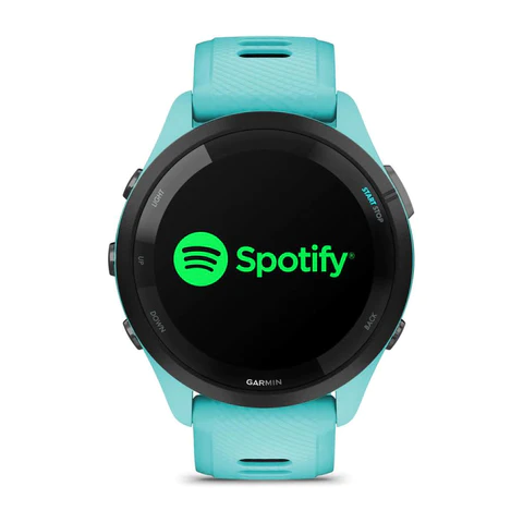 Garmin Forerunner 265 Black Bezel with Aqua Case Spotify Music Connectivity