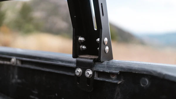 Image close up of the sherpa bed rack's screws and bolts