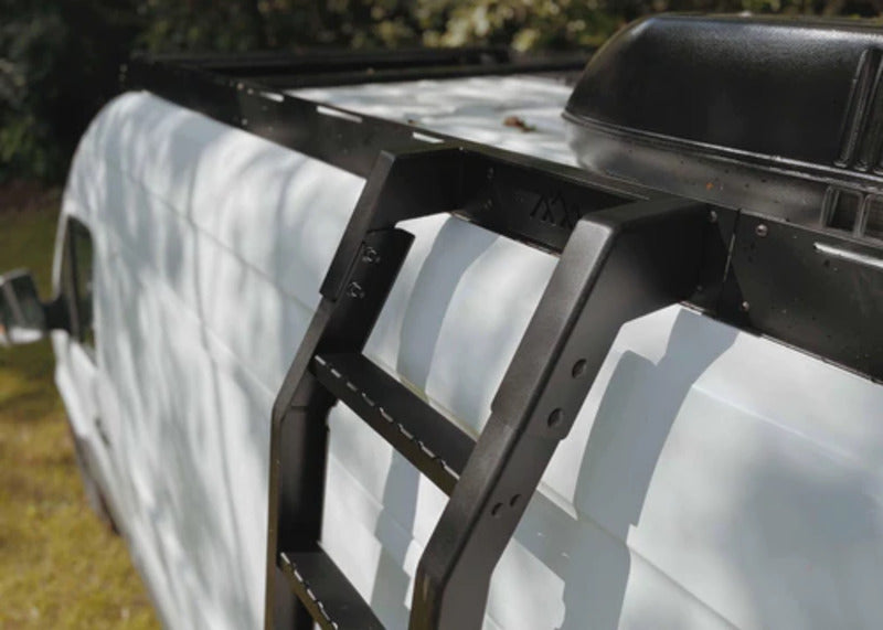 Close Up View Of The Backwoods Mercedes Sprinter DRIFTR Roof Rack Ladder
