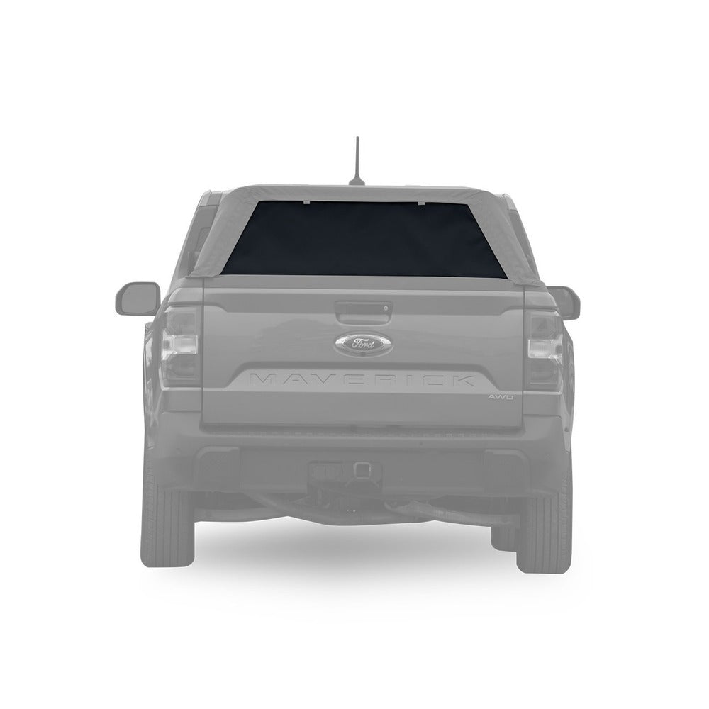 Rear View Of The GMC Fas-Top Solo Soft Truck Topper With A Mesh Window