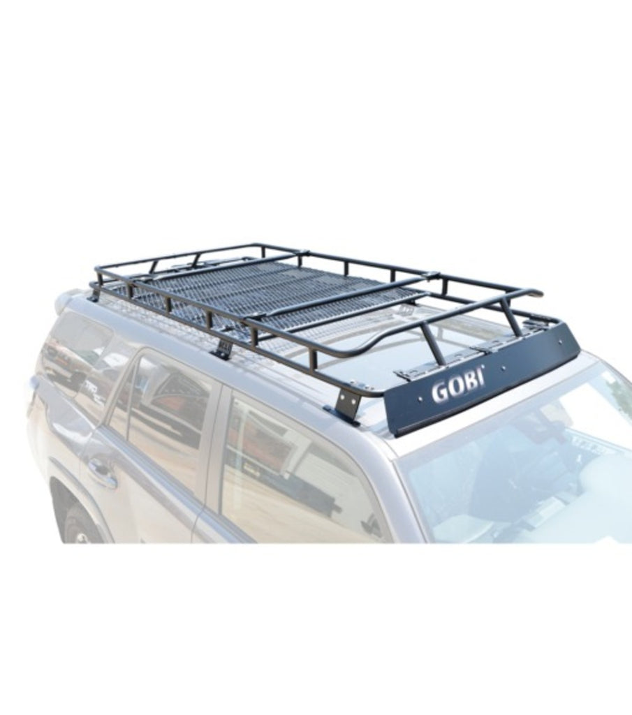 Front View Of The Installed GOBI 4Runner Ranger Roof Rack With Integrated Wind Deflector