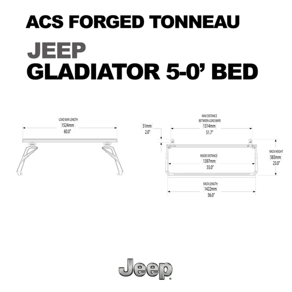 Leitner Designs ACS Forged TONNEAU Jeep Bed Rack Dimensions