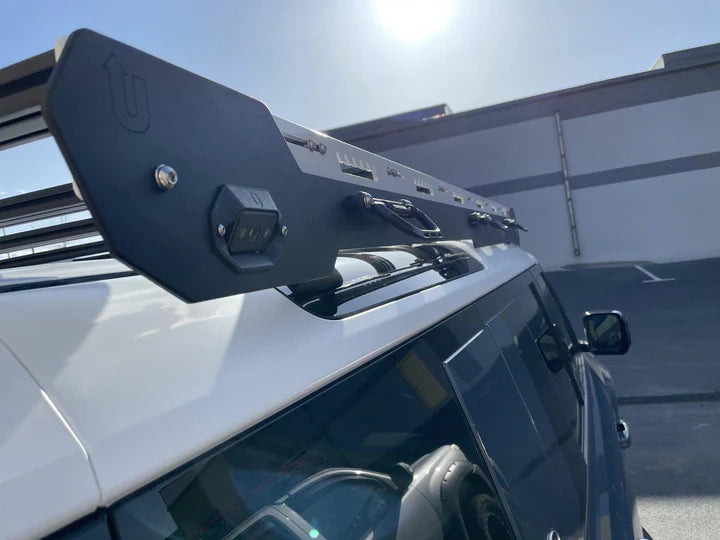 Close up view of the uptop overland alpha rack with the Grab Handles