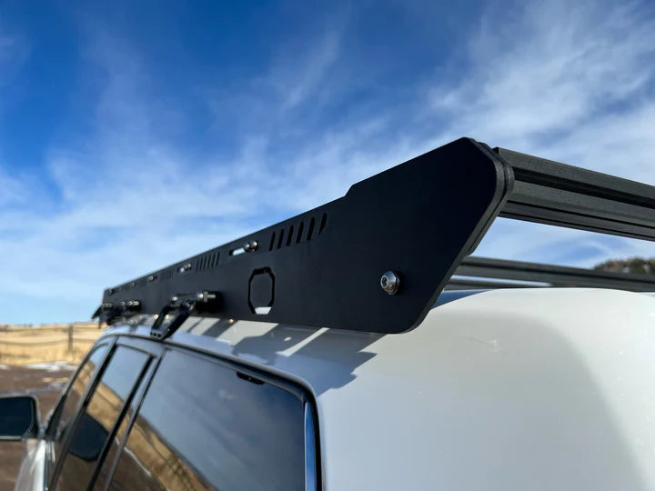 Close up view of the uptop overland alpha rack with the Grab Handles
