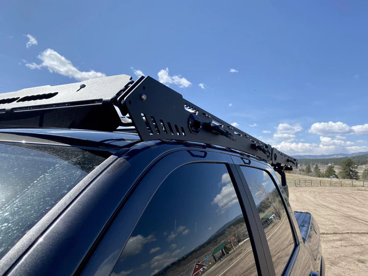 Image highlighting the alpha roof rack mounted on a truck