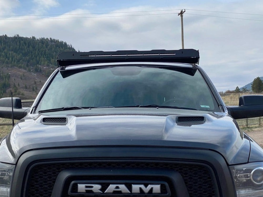 Front View Of The Mounted upTOP Overland Bravo RAM 1500 Crew Cab Roof Rack