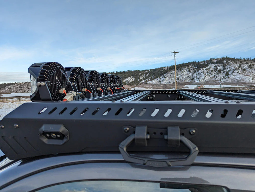 Aerial view of the zulu platform roof rack mounted on a rig