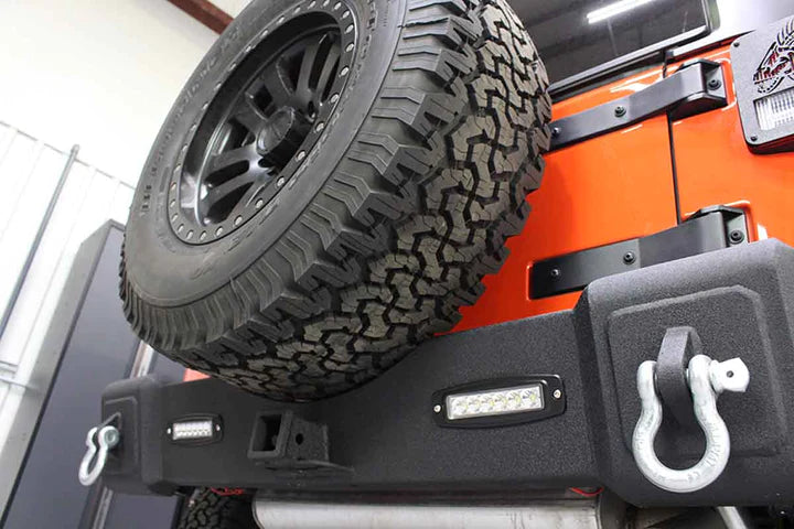 Fishbone Offroad Rear Bumper with LED, D-Rings and Receiver Hitch for Jeep Wrangler JK