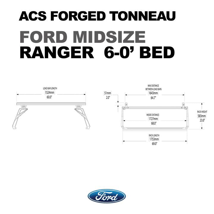 Leitner Designs ACS Forged Tonneau Rails Only For Ford Ranger