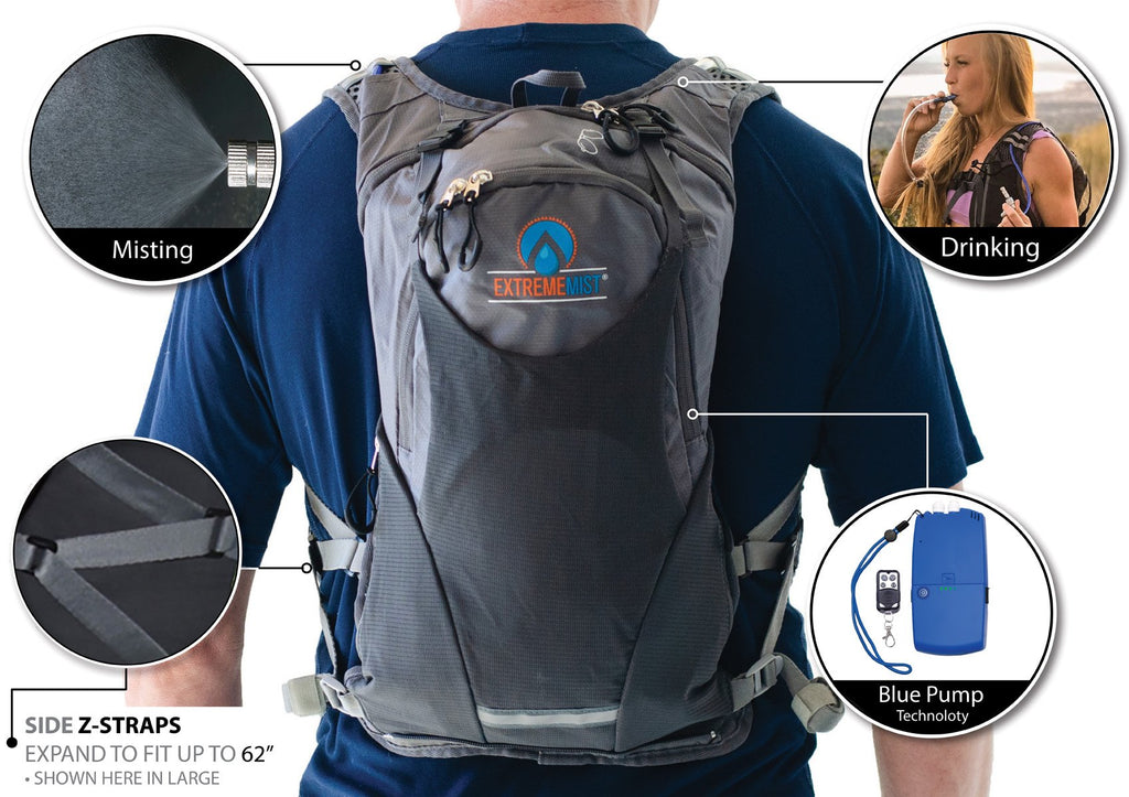 Misting and Drinking Hydration Backpack with Personal Cooling System from Extrememist
