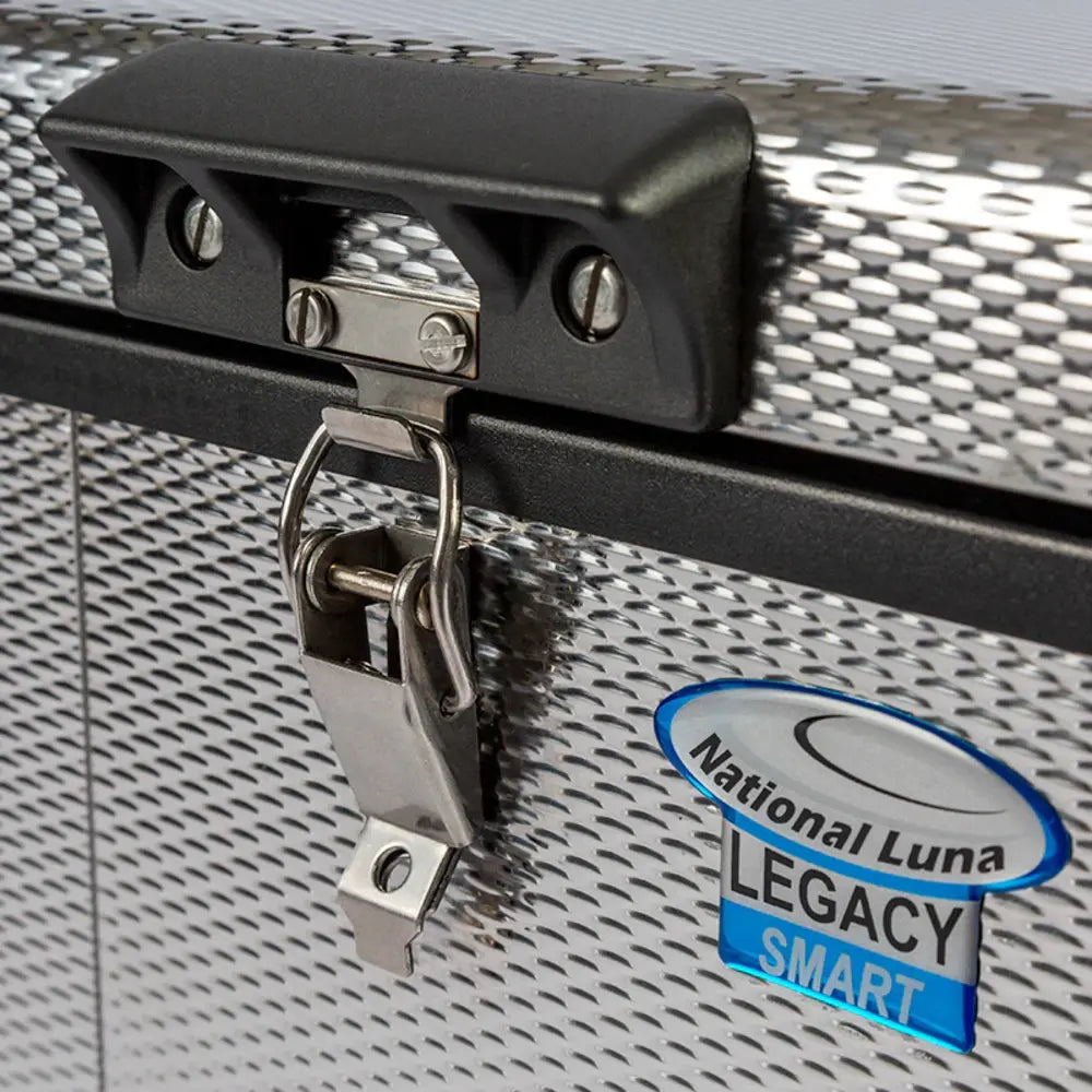 Picture showing the lockable stainless steel latches of the National Luna Legacy Smart Fridge/Freezer 