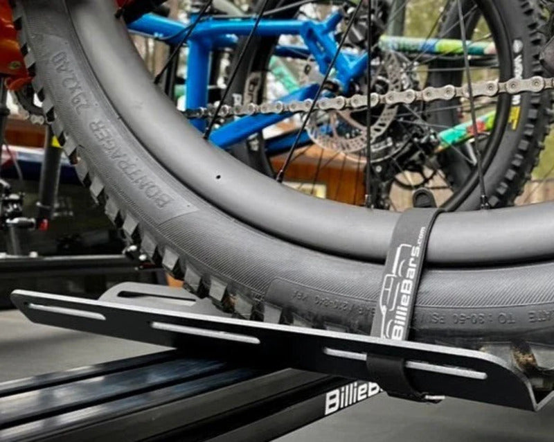 BillieBars Rear Tire Tray Kit Holding A Bike Wheel