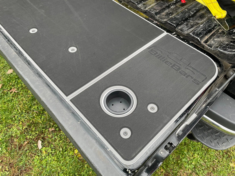 Close Up View Of The BillieBars Silverado & Sierra Tailgate Cover Cup Holders
