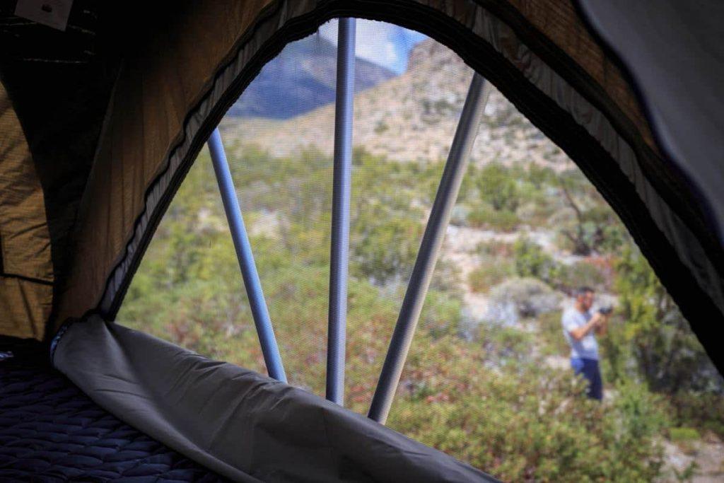 inside view of the side window of the high country medium roof top tent by go fsr