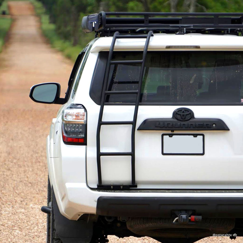 view from behind of the Baja Rack UTility (Flat) Rack For Toyota 4Runner 5th Gen W/ Sunroof Cutout & Mesh Floor