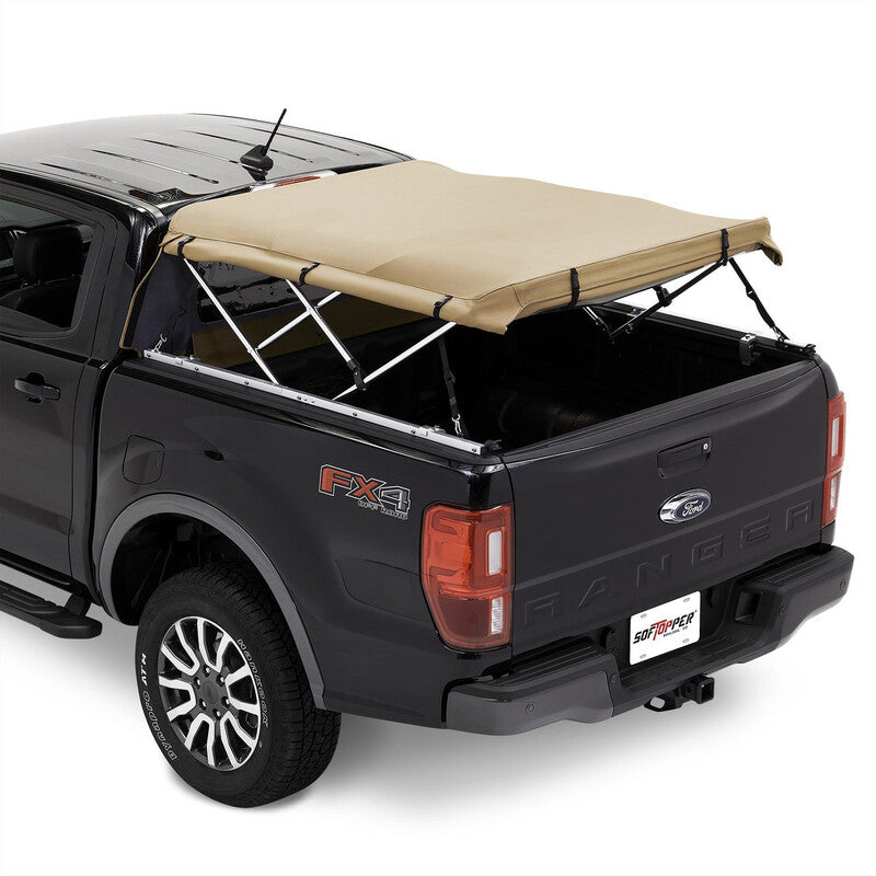 Softopper Ford Ranger Truck Bed Cap Tan With Sides Rolled Up