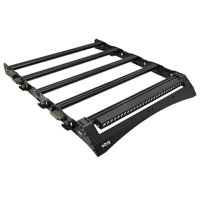 Ruff Rax 2018-2026 Jeep Wrangler roof rack three-quarter view showing full aluminium platform