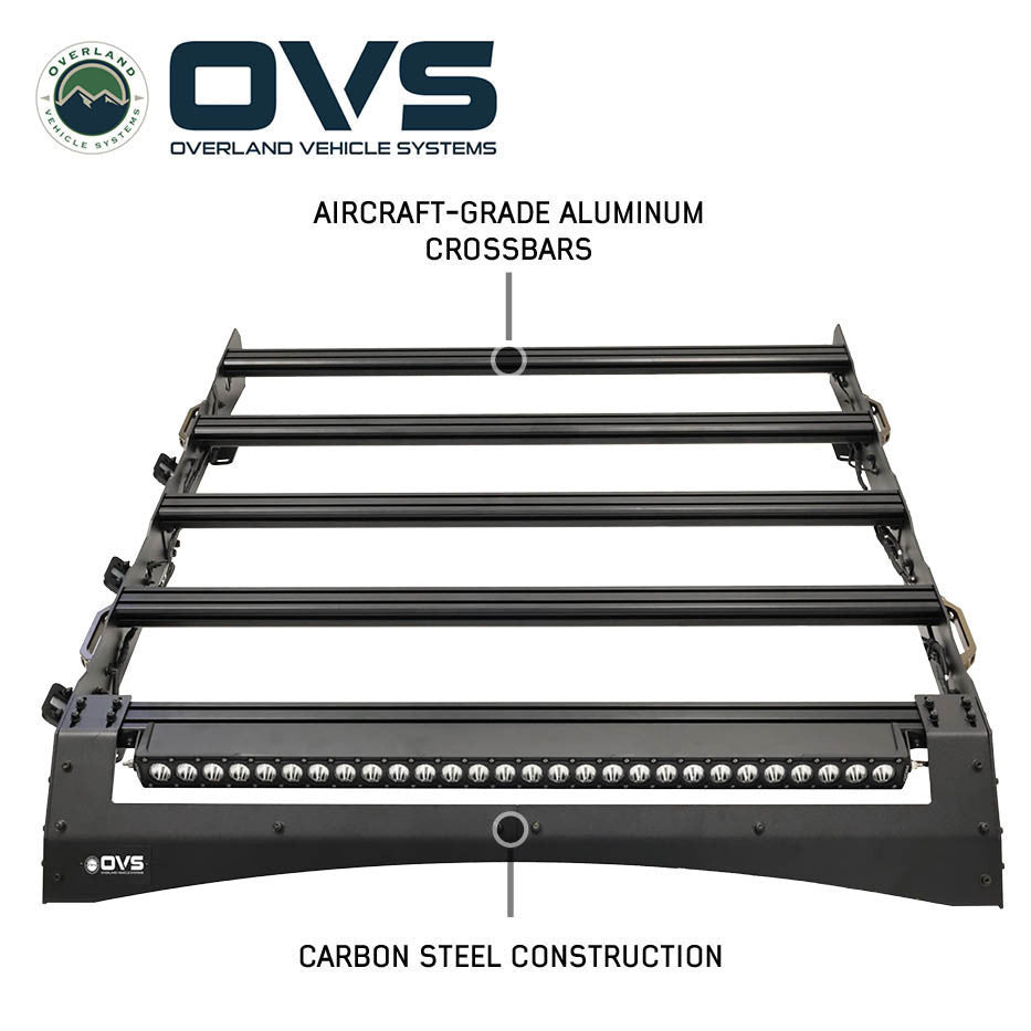 Ruff Rax 2010-2024 Toyota 4Runner roof rack front view showing heavy-duty aluminium crossbar layout and clean profile
