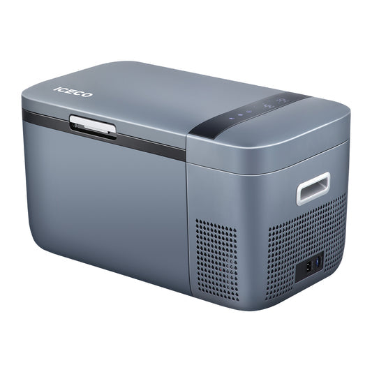 ICECO GO20 grey dual zone 12V portable fridge with magnetic power bank