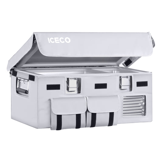 ICECO APL55 silver dual zone portable fridge with accessories
