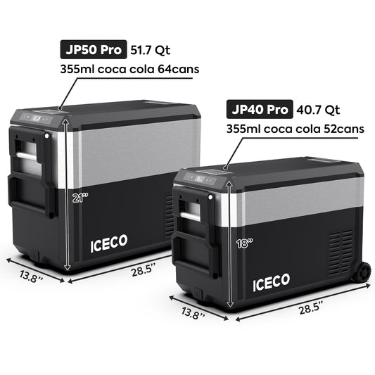 ICECO JP Pro Series portable camping fridge with trolley bar extended