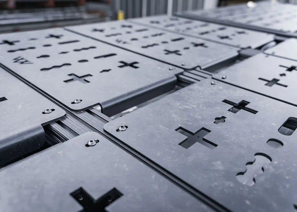 Close-up of modular deck panel system