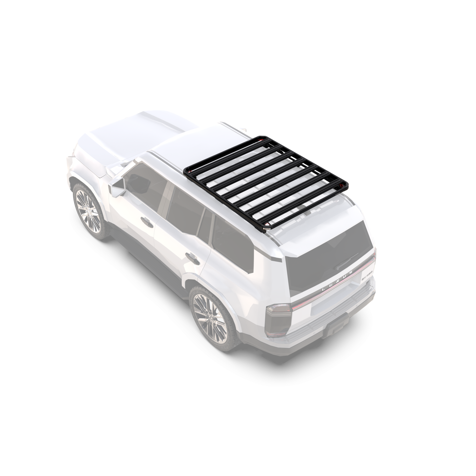 Front Runner Slimline 3 three quarter roof rack on a Lexus GX 550 viewed from above showing the slat layout
