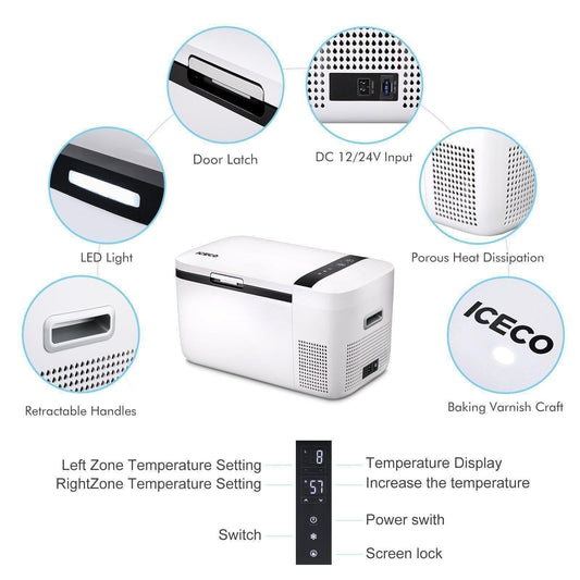 ICECO GO20 white compact fridge 3-stage battery protection feature