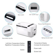 ICECO GO20 white compact fridge 3-stage battery protection feature