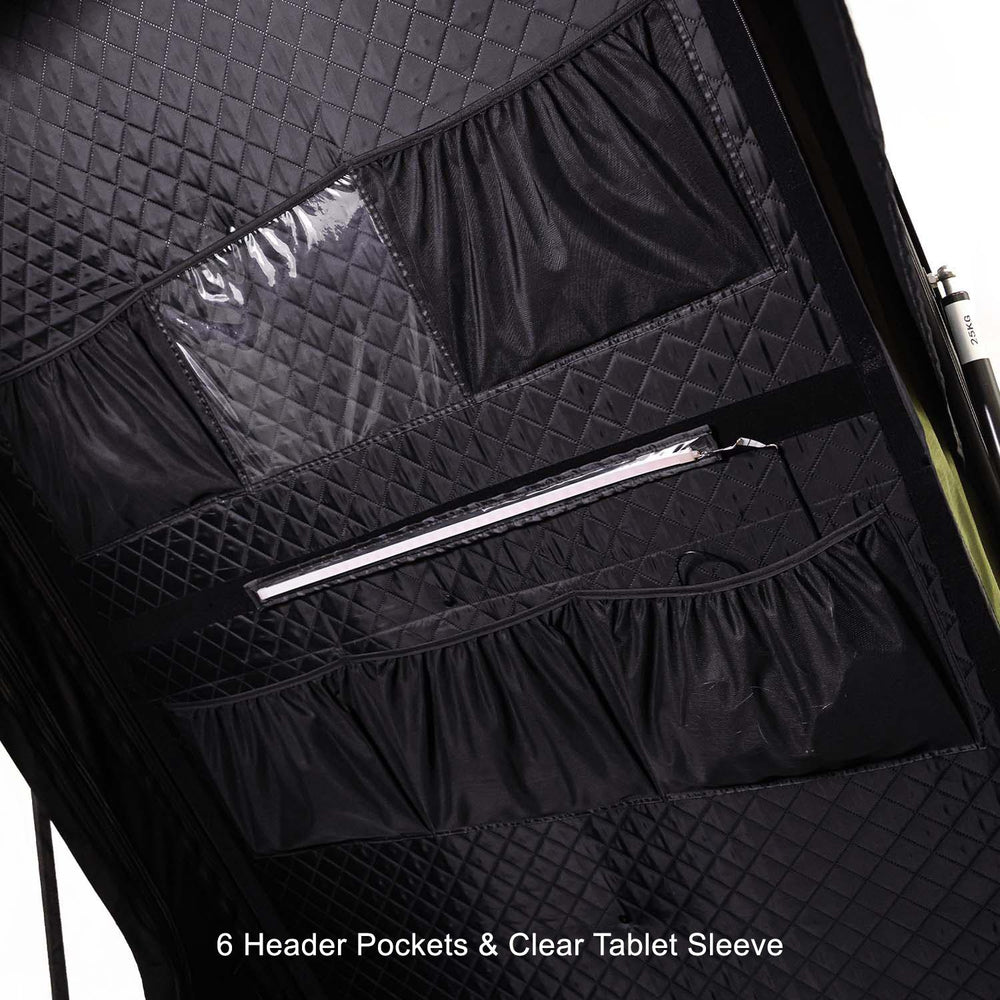 Kabari SuperFly deployed 6 header pockets and clear tablet sleeve