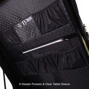 Kabari SuperFly deployed 6 header pockets and clear tablet sleeve