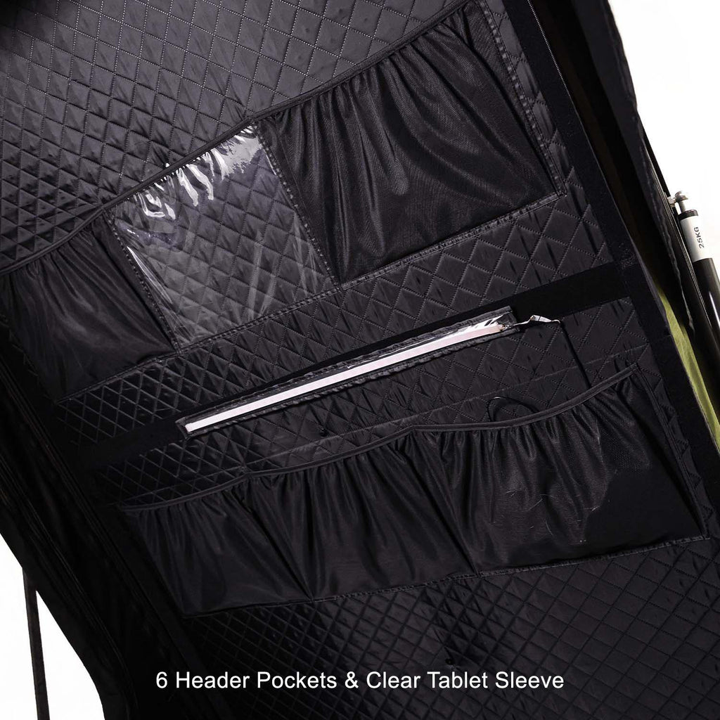 Kabari SuperFly deployed 6 header pockets and clear tablet sleeve