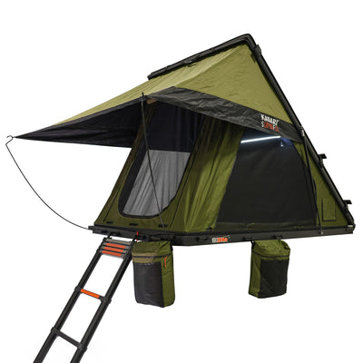 23Zero Kabari SuperFly Hybrid Lightweight Wedge Rooftop Tent deployed hero shot with ladder down