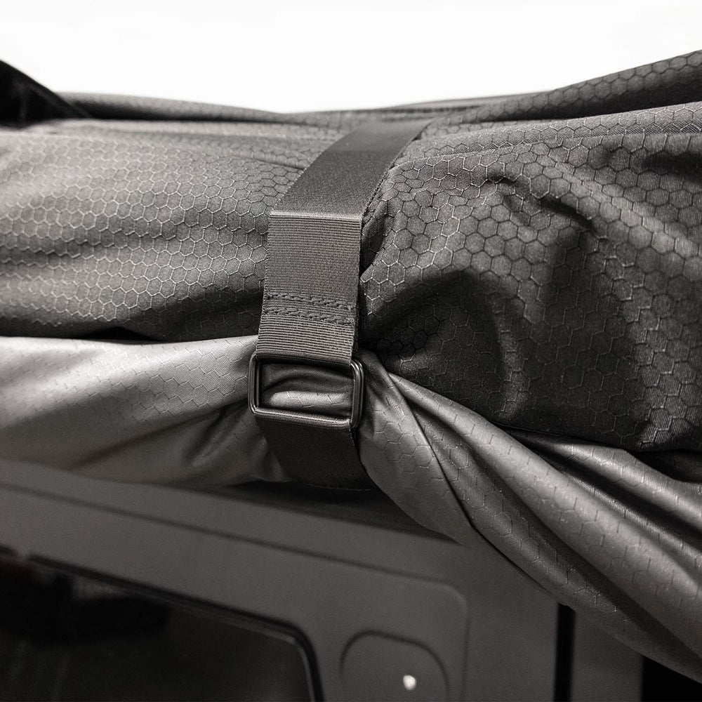 Onyx 270 awning fabric tensioning strap detail close-up