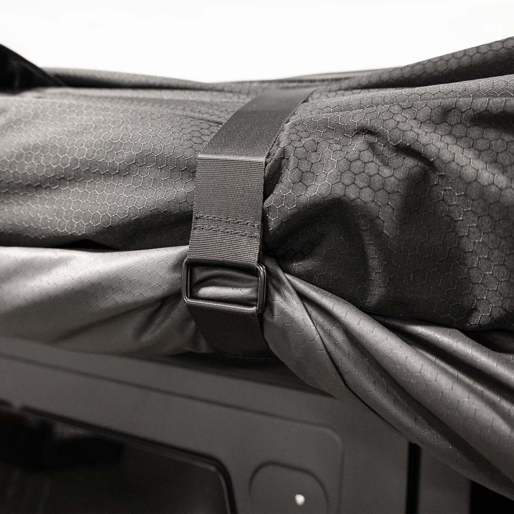 Onyx 270 awning fabric tensioning strap detail close-up