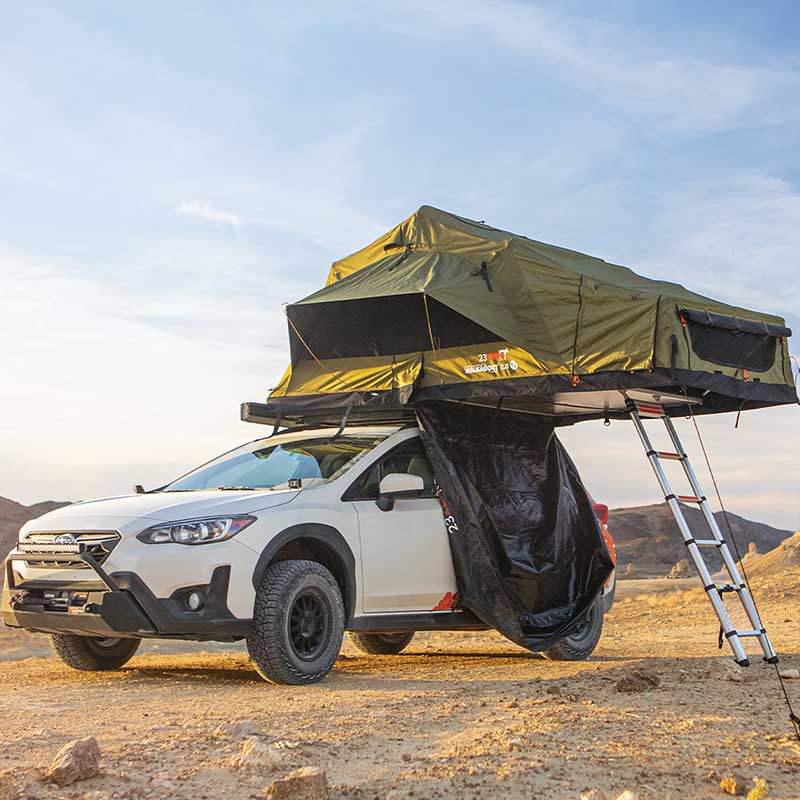 23Zero Walkabout 56 2.0 Roof Top Tent Open In Subaru