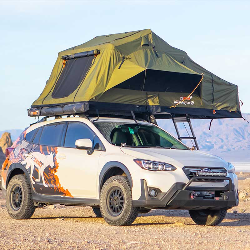 23Zero Walkabout 56 2.0 Roof Top Tent Open In Crosstrek From Front