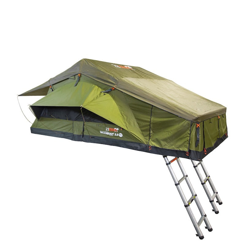 23Zero Walkabout 87 2.0 Roof Top Tent side view with two ladders