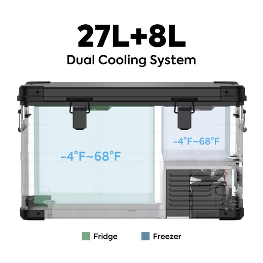 ICECO APL35 black aluminum freezer interior dual zone layout