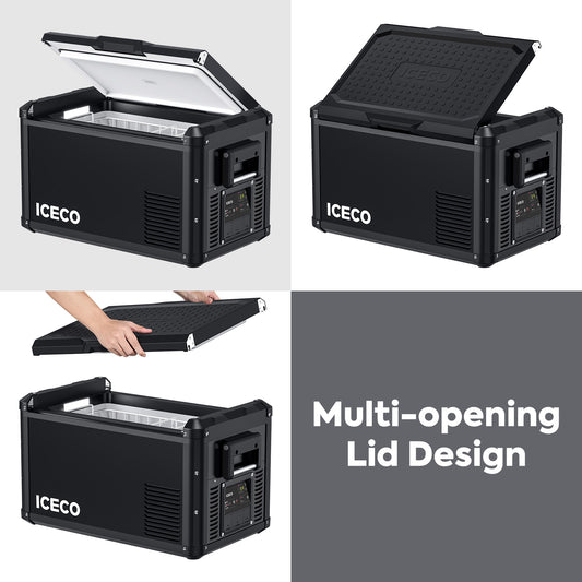 ICECO VL35ProS 12V portable freezer side-opening lid demonstration