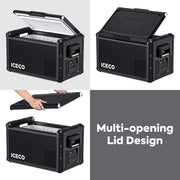 ICECO VL35ProS 12V portable freezer side-opening lid demonstration