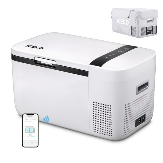 ICECO GO20 white dual zone portable fridge with insulated cover