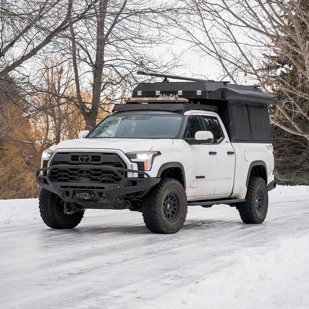 Image showing the Toyota Tundra Double Cab hauling overlanding equipment on the prinsu roof rack