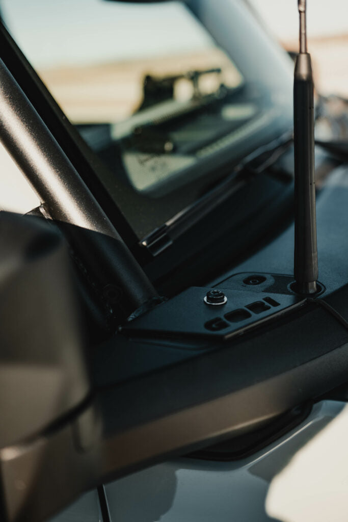  close up view of the screws of the stealth rack by gobi mounted on the ford bronco hard top