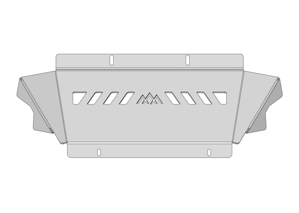 Diagram showing the mounting profile of the 5th Gen Toyota 4Runner (2010-2022) Aluminum Connector Skid Plate for Backwoods Adventure Mods Off Road Front Bumpers