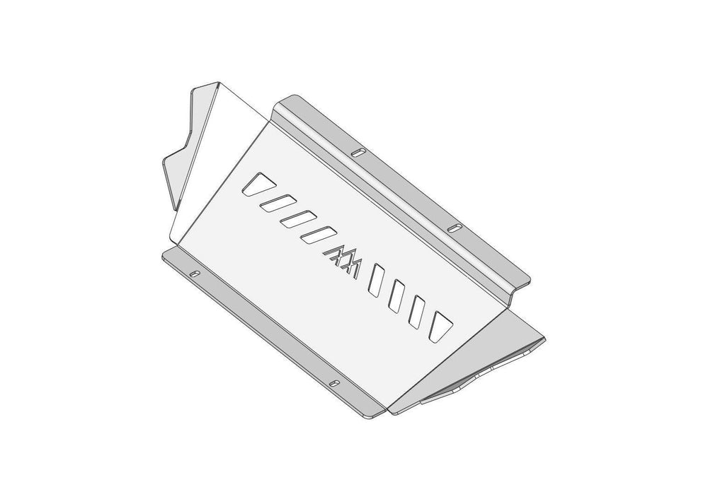 Front of the 5th Gen Toyota 4Runner (2010-2022) Aluminum Connector Skid Plate for Backwoods Adventure Mods Off Road Front Bumpers