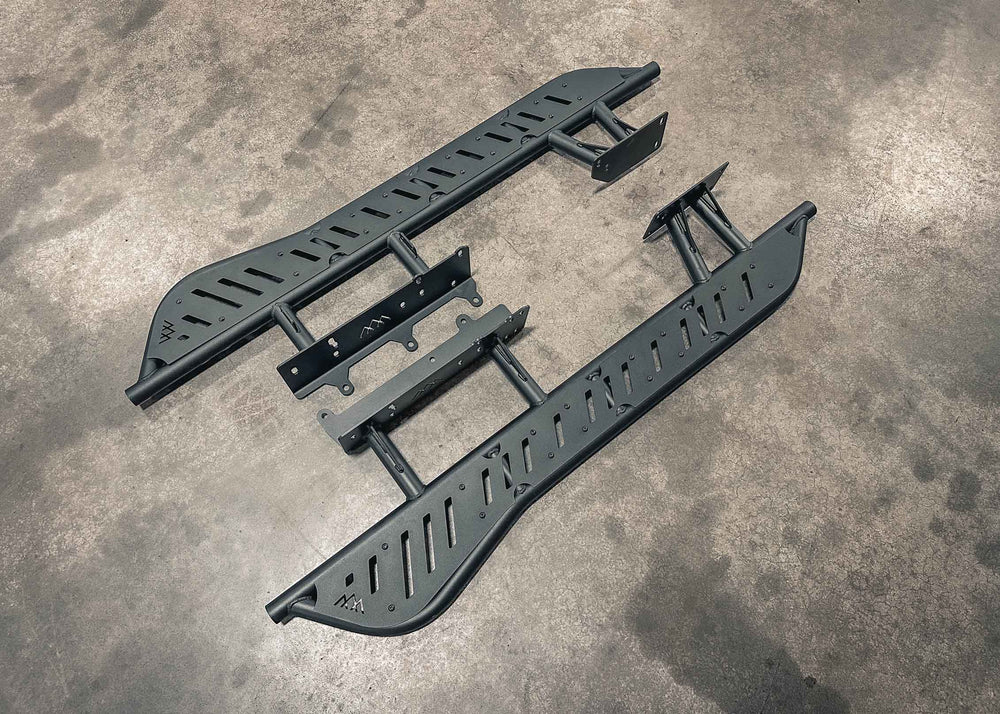 Image showing the mounting brackets of the Backwoods Adventure Mods 2010-2024 5th Gen Toyota 4Runner bolt-on Rock Sliders
